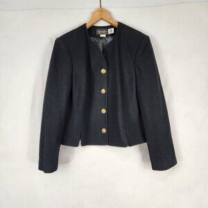 Vintage Requirements Wool Blazer Women's 10 Black Short Button Up Jacket Coat